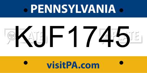 KJF1745 Pennsylvania License Plate