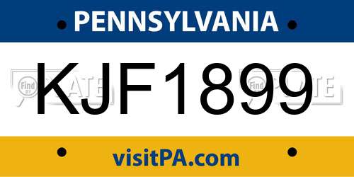 KJF1899 Pennsylvania License Plate