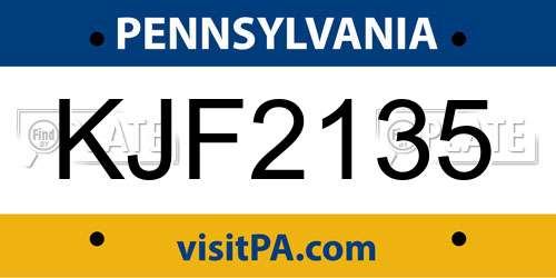 KJF2135 Pennsylvania License Plate
