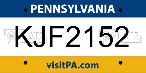KJF2152 Pennsylvania License Plate