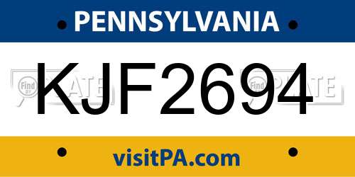 KJF2694 Pennsylvania License Plate
