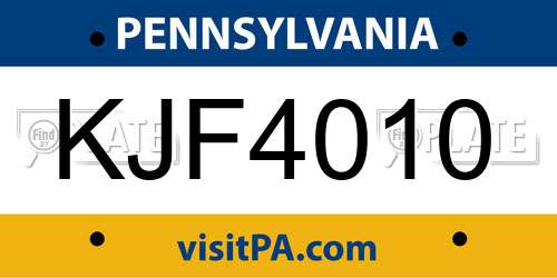 KJF4010 Pennsylvania License Plate