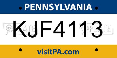 KJF4113 Pennsylvania License Plate