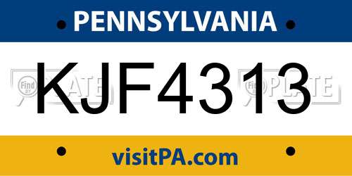 KJF4313 Pennsylvania License Plate