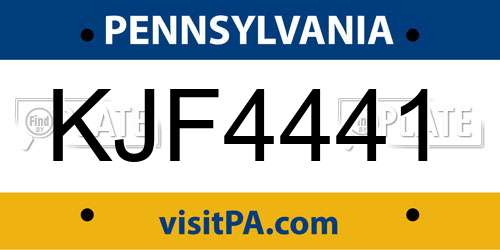 KJF4441 Pennsylvania License Plate