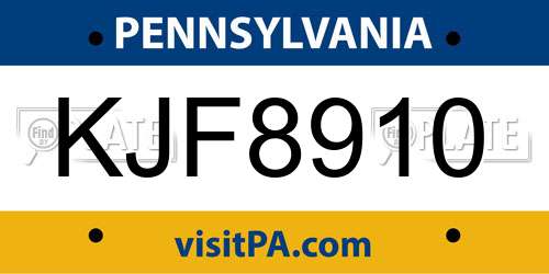 KJF8910 Pennsylvania License Plate