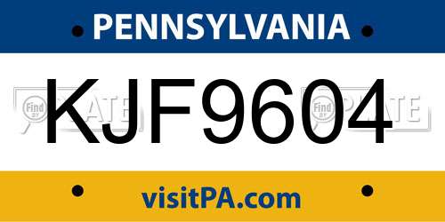 KJF9604 Pennsylvania License Plate