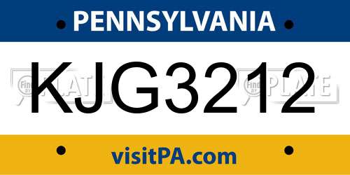 KJG3212 Pennsylvania License Plate