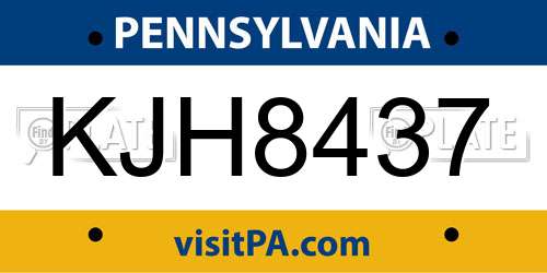 KJH8437 Pennsylvania License Plate