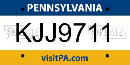 KJJ9711 Pennsylvania License Plate