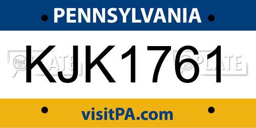 KJK1761 Pennsylvania License Plate