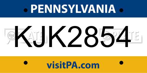 KJK2854 Pennsylvania License Plate