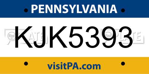 KJK5393 Pennsylvania License Plate