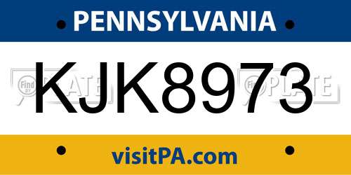 KJK8973 Pennsylvania License Plate
