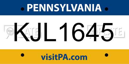 KJL1645 Pennsylvania License Plate
