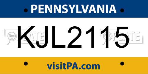 KJL2115 Pennsylvania License Plate