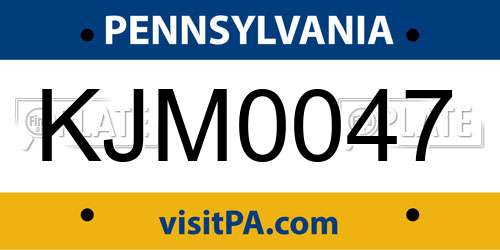 KJM0047 Pennsylvania License Plate