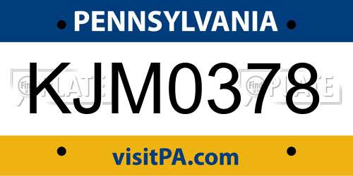 KJM0378 Pennsylvania License Plate