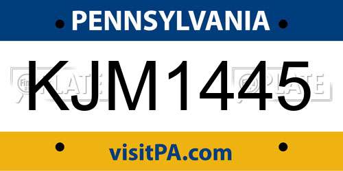 KJM1445 Pennsylvania License Plate
