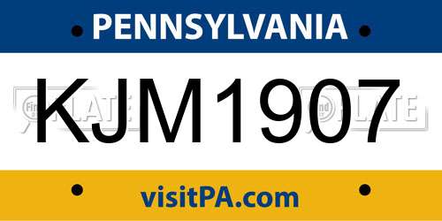 KJM1907 Pennsylvania License Plate