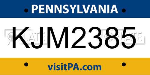 KJM2385 Pennsylvania License Plate