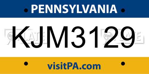 KJM3129 Pennsylvania License Plate