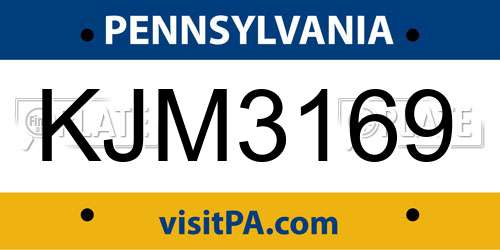 KJM3169 Pennsylvania License Plate