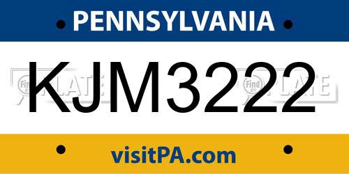 KJM3222 Pennsylvania License Plate