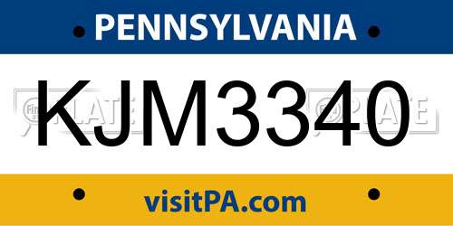 KJM3340 Pennsylvania License Plate