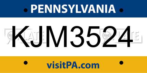 KJM3524 Pennsylvania License Plate