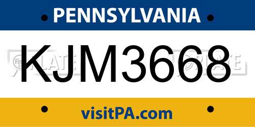 KJM3668 Pennsylvania License Plate