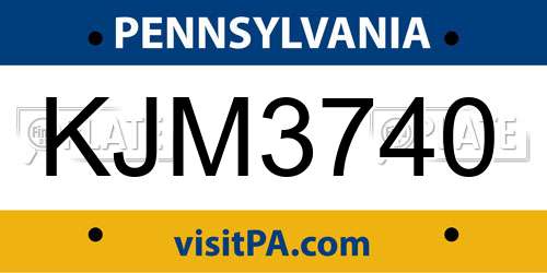 KJM3740 Pennsylvania License Plate