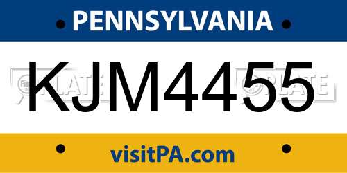 KJM4455 Pennsylvania License Plate