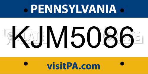 KJM5086 Pennsylvania License Plate