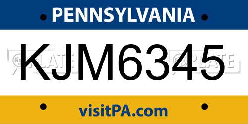 KJM6345 Pennsylvania License Plate