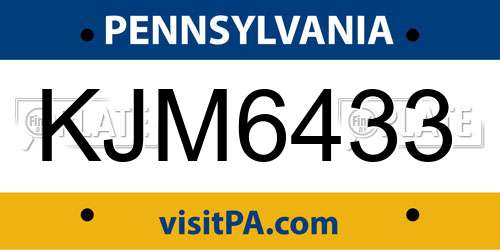 KJM6433 Pennsylvania License Plate