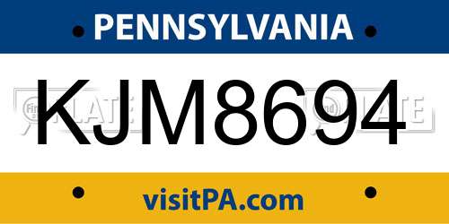 KJM8694 Pennsylvania License Plate