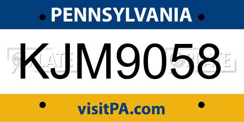 KJM9058 Pennsylvania License Plate