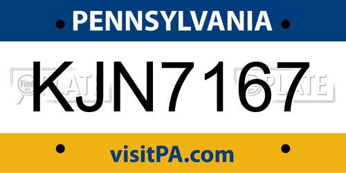 KJN7167 Pennsylvania License Plate