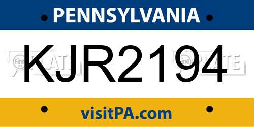 KJR2194 Pennsylvania License Plate