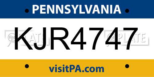 KJR4747 Pennsylvania License Plate