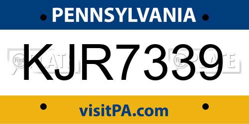 KJR7339 Pennsylvania License Plate