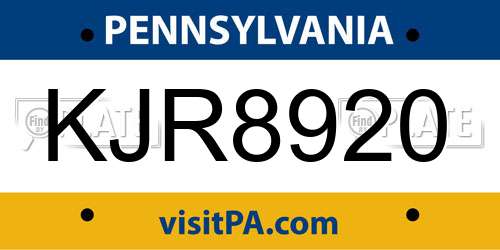 KJR8920 Pennsylvania License Plate
