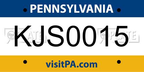 KJS0015 Pennsylvania License Plate