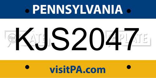 KJS2047 Pennsylvania License Plate