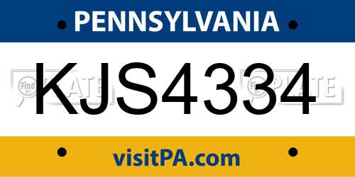 KJS4334 Pennsylvania License Plate