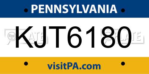 KJT6180 Pennsylvania License Plate