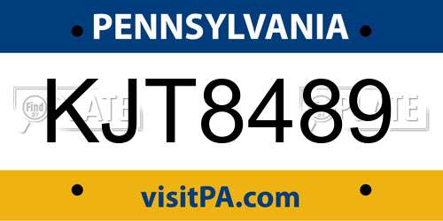 KJT8489 Pennsylvania License Plate