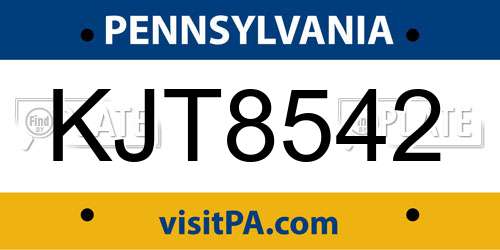 KJT8542 Pennsylvania License Plate
