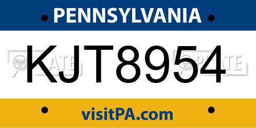 KJT8954 Pennsylvania License Plate